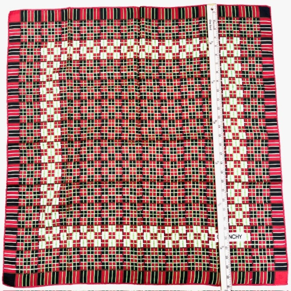 Givenchy Scarf 30"  100% Silk Satin red black green white color blcck stripe (45 - Picture 7 of 10